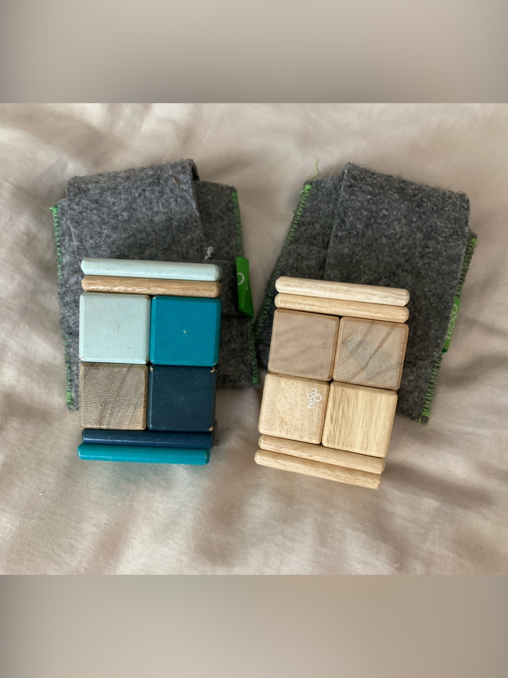 Tegu Magnetic Wood Pocket Pouch Block Sets in Teal & Natural